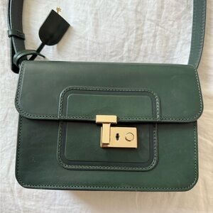 Dark Green Leather Cross Body Bag
